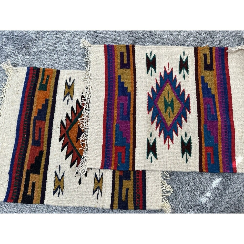 Handwoven Aztec Beige Wool Southwestern Design Placemats 20x16